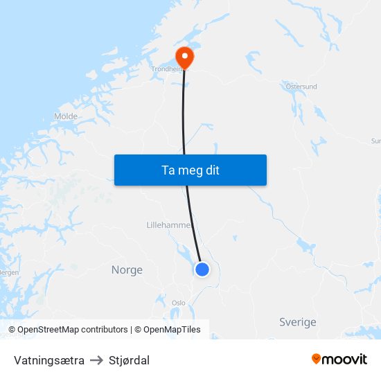 Vatningsætra to Stjørdal map