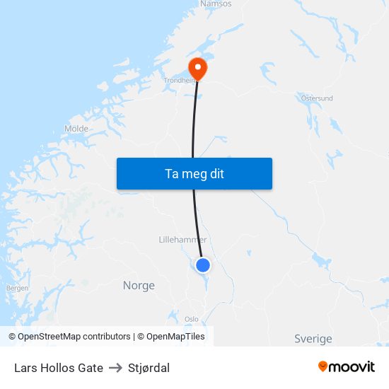 Lars Hollos Gate to Stjørdal map