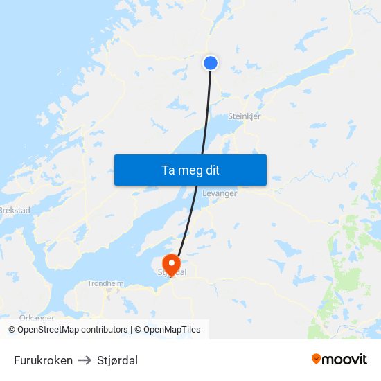 Furukroken to Stjørdal map