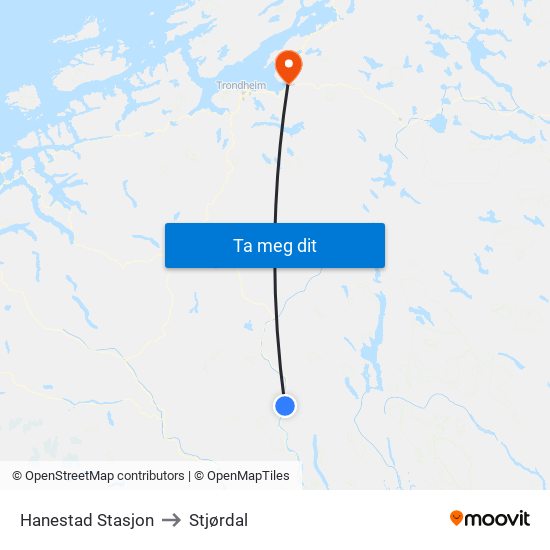 Hanestad Stasjon to Stjørdal map