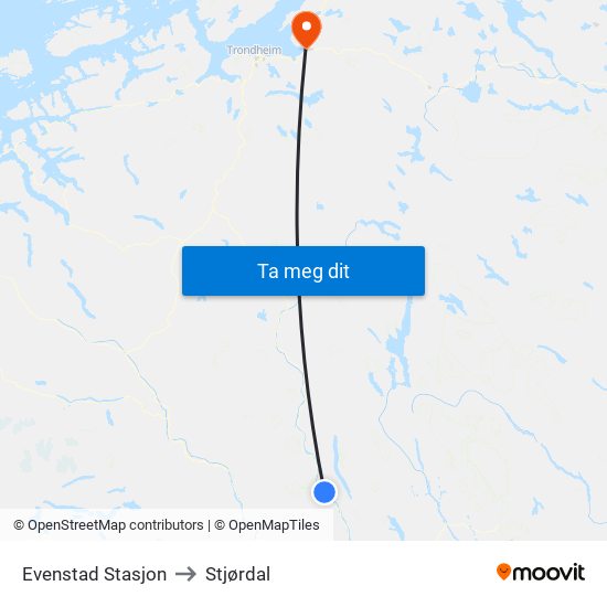 Evenstad Stasjon to Stjørdal map