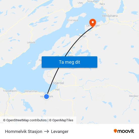 Hommelvik Stasjon to Levanger map