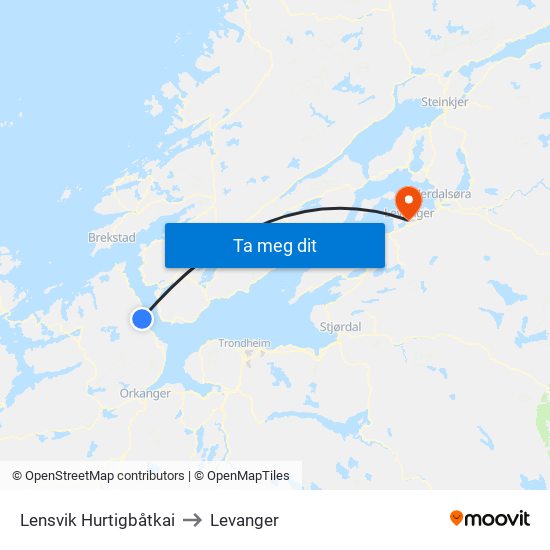 Lensvik Hurtigbåtkai to Levanger map