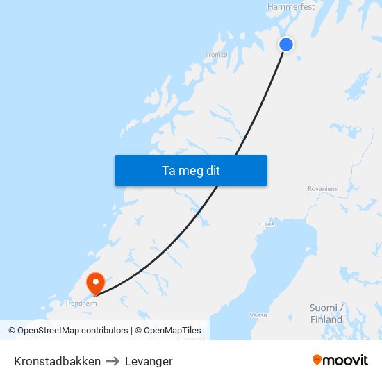Kronstadbakken to Levanger map
