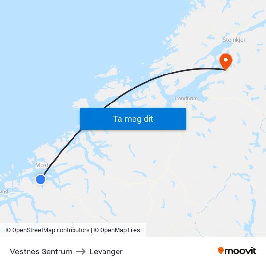 Vestnes Sentrum to Levanger map