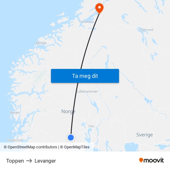 Toppen to Levanger map
