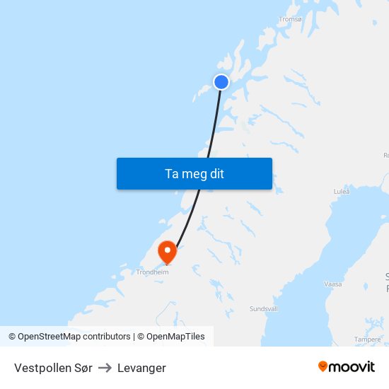 Vestpollen Sør to Levanger map