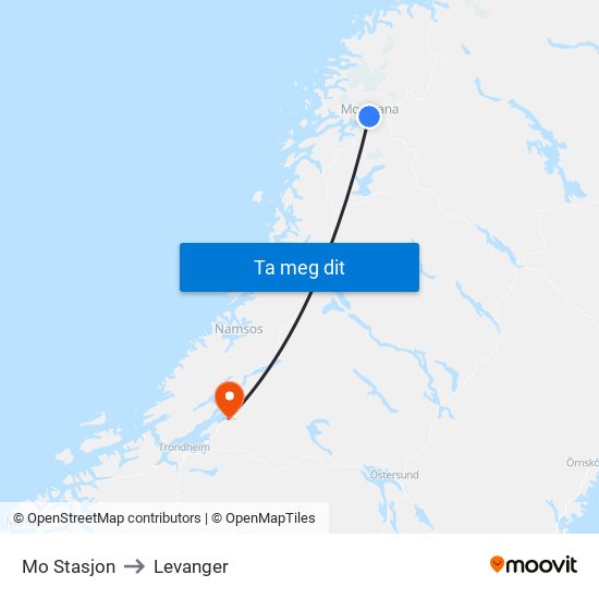 Mo Stasjon to Levanger map