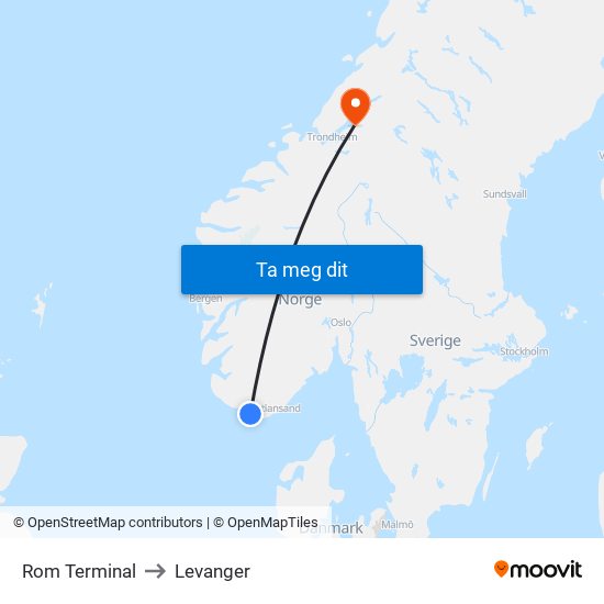 Rom Terminal to Levanger map