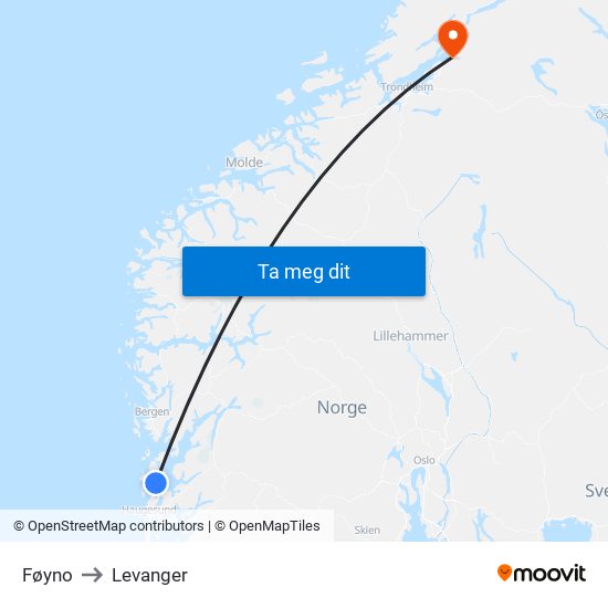 Føyno to Levanger map