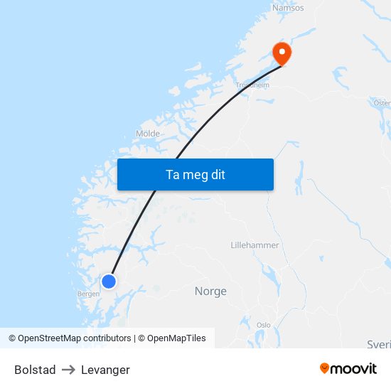 Bolstad to Levanger map