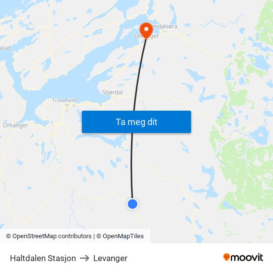 Haltdalen Stasjon to Levanger map