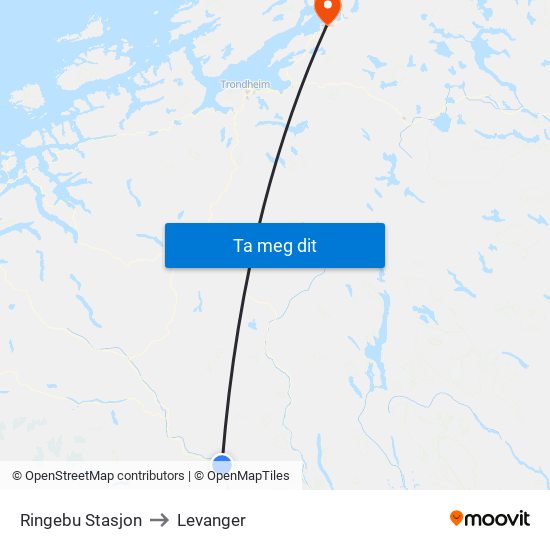 Ringebu Stasjon to Levanger map
