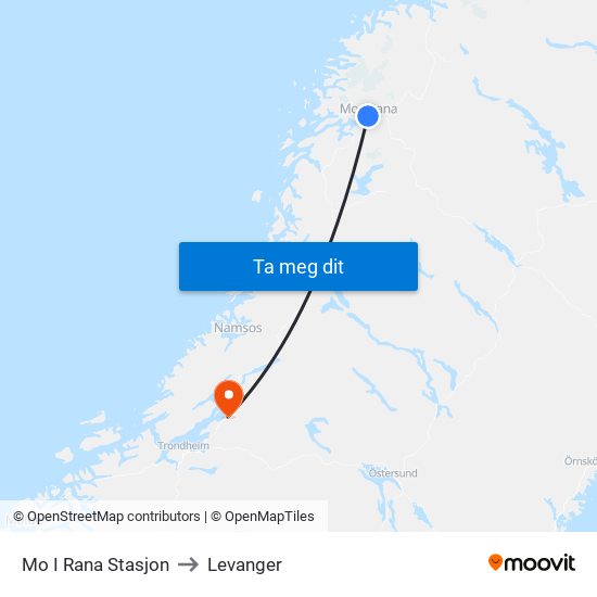 Mo I Rana Stasjon to Levanger map