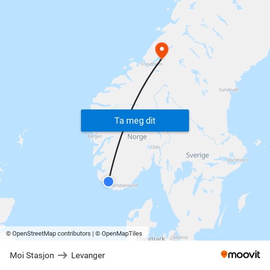 Moi Stasjon to Levanger map