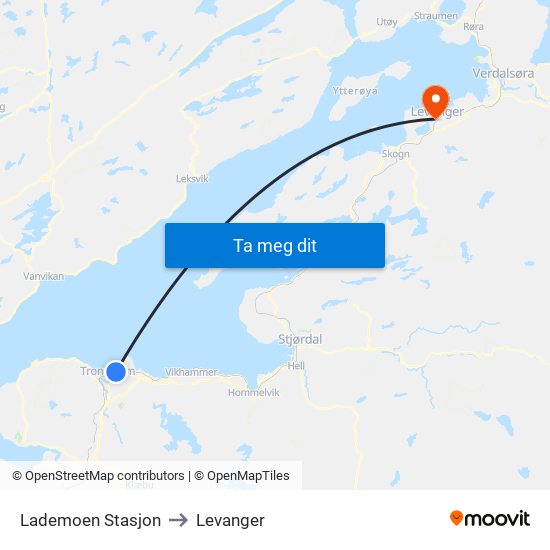 Lademoen Stasjon to Levanger map