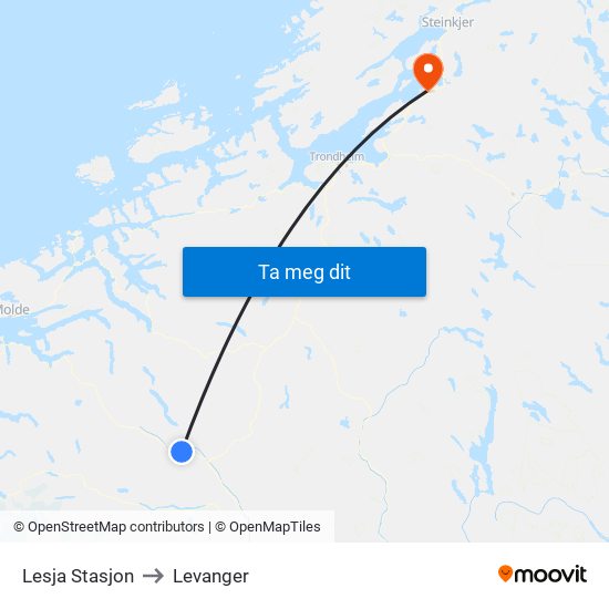 Lesja Stasjon to Levanger map