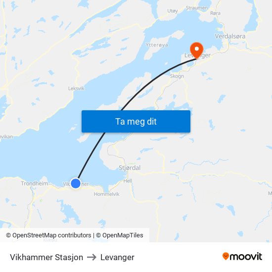 Vikhammer Stasjon to Levanger map