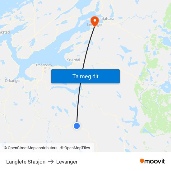 Langlete Stasjon to Levanger map