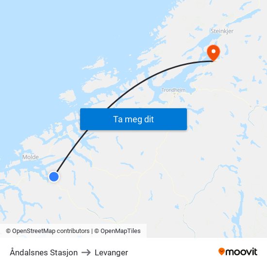Åndalsnes Stasjon to Levanger map