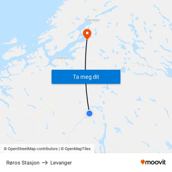 Røros Stasjon to Levanger map
