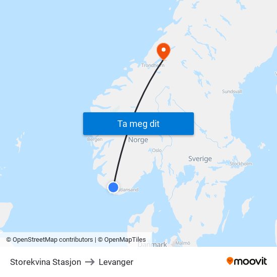 Storekvina Stasjon to Levanger map