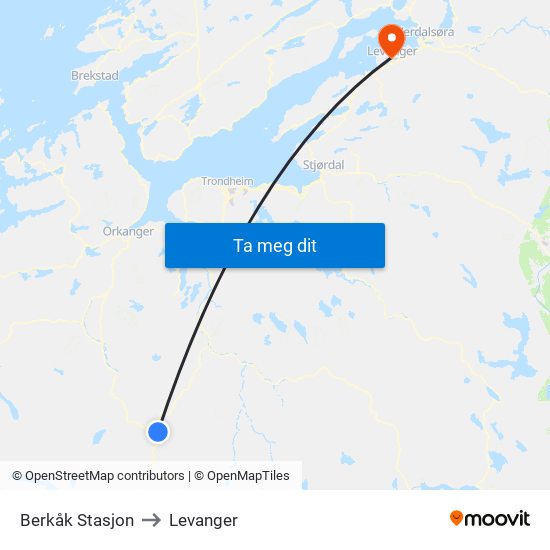 Berkåk Stasjon to Levanger map