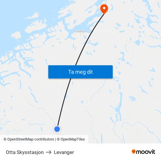 Otta Skysstasjon to Levanger map