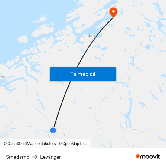 Smedsmo to Levanger map