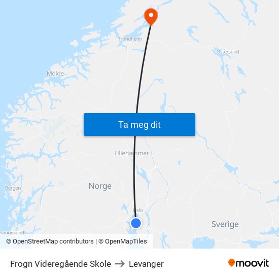 Frogn Videregående Skole to Levanger map