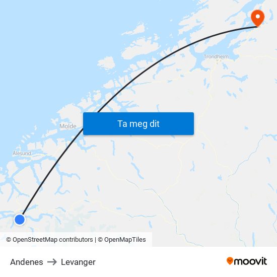 Andenes to Levanger map