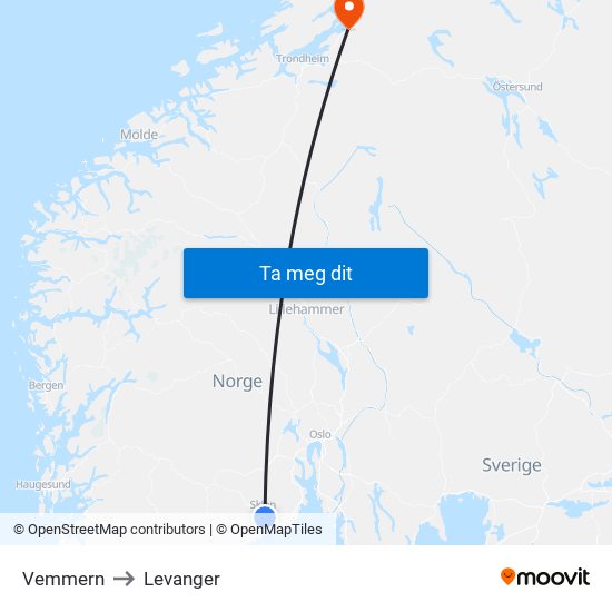 Vemmern to Levanger map