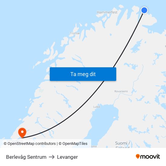 Berlevåg Sentrum to Levanger map