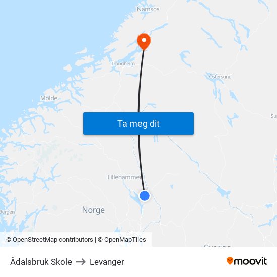 Ådalsbruk Skole to Levanger map
