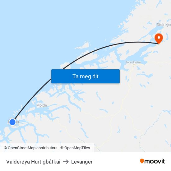 Valderøya Hurtigbåtkai to Levanger map