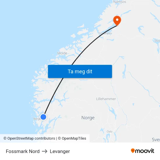 Fossmark Nord to Levanger map