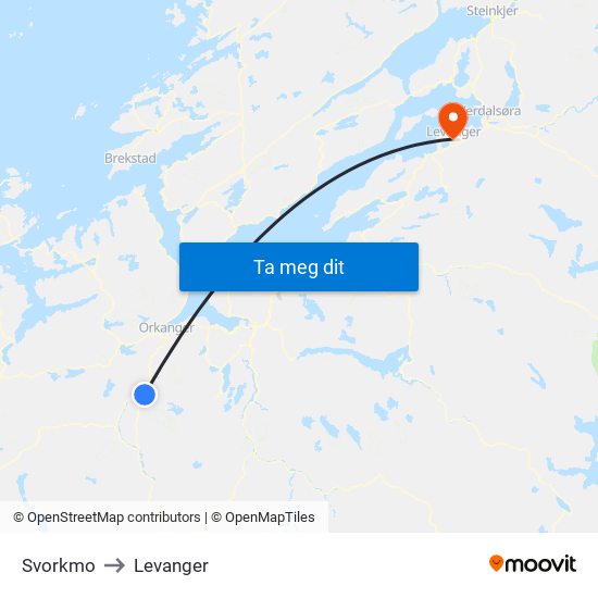 Svorkmo Klinglivegen to Levanger map