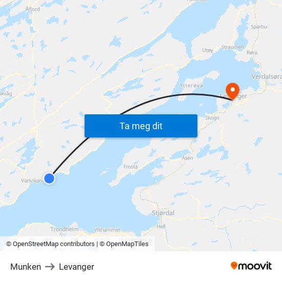 Munken to Levanger map