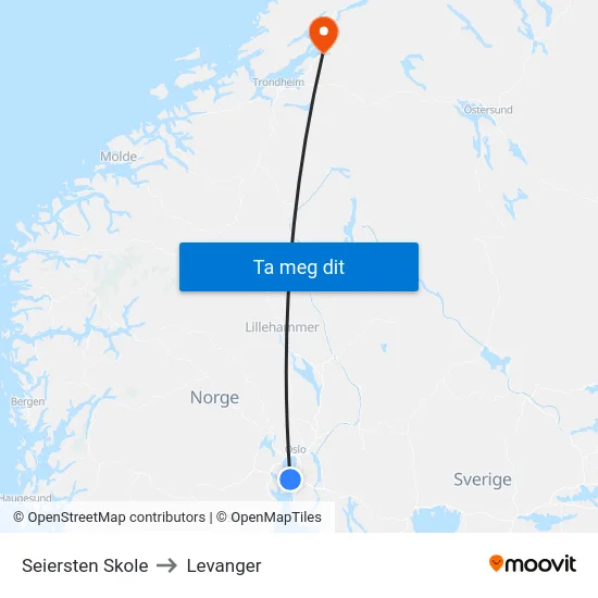 Seiersten Skole to Levanger map