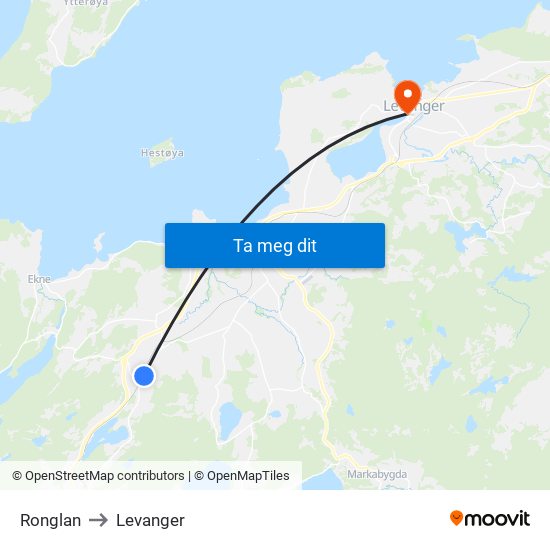 Ronglan to Levanger map