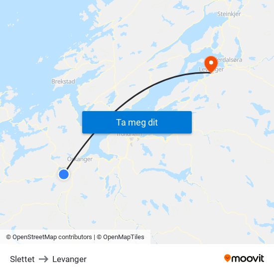 Slettet to Levanger map