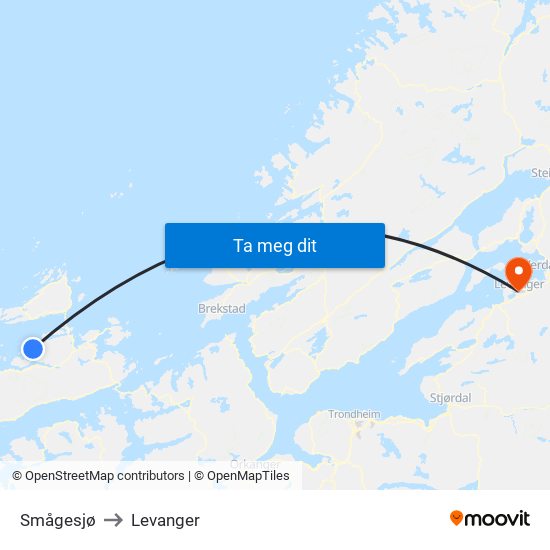 Smågesjø to Levanger map