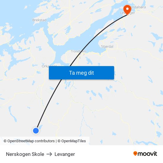 Nerskogen Skole to Levanger map