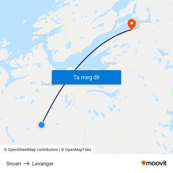 Snoen to Levanger map