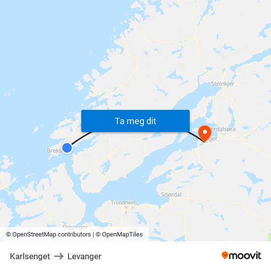 Karlsenget to Levanger map