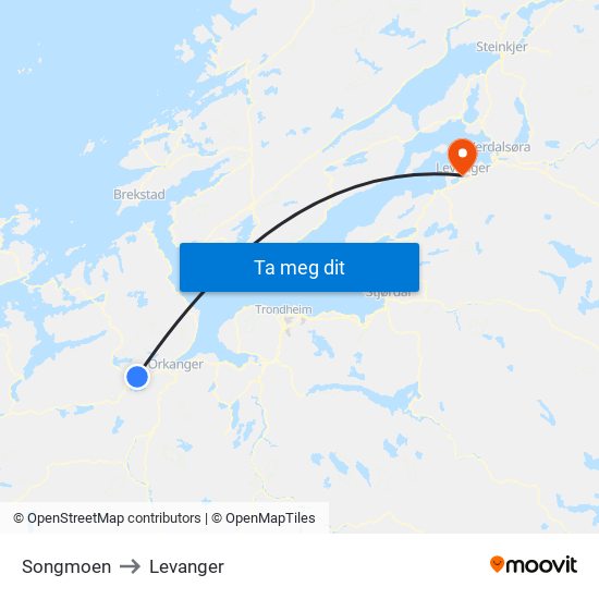 Songmoen to Levanger map