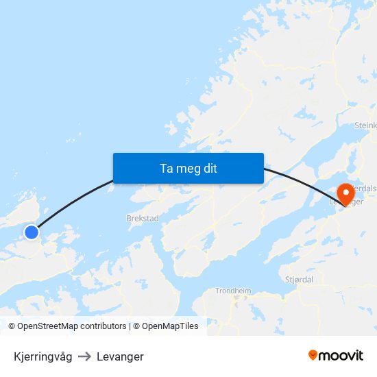 Kjerringvåg to Levanger map