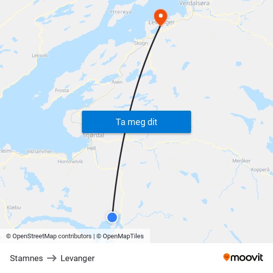 Stamnes to Levanger map