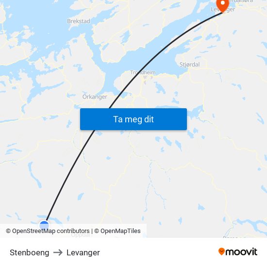 Stenboeng to Levanger map
