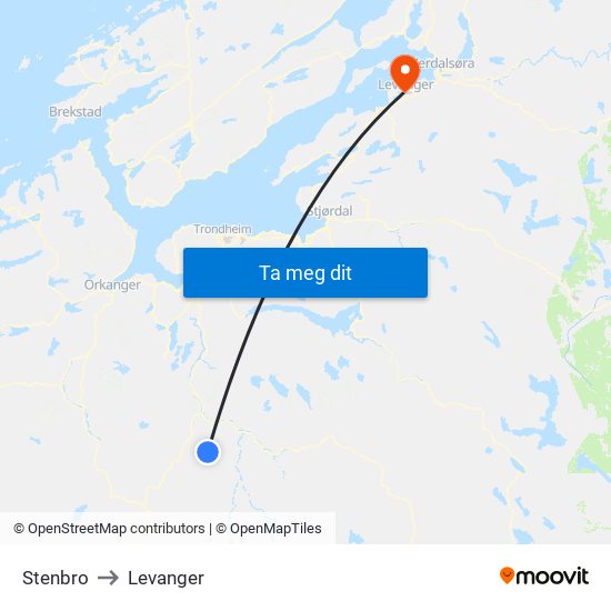 Stenbro to Levanger map